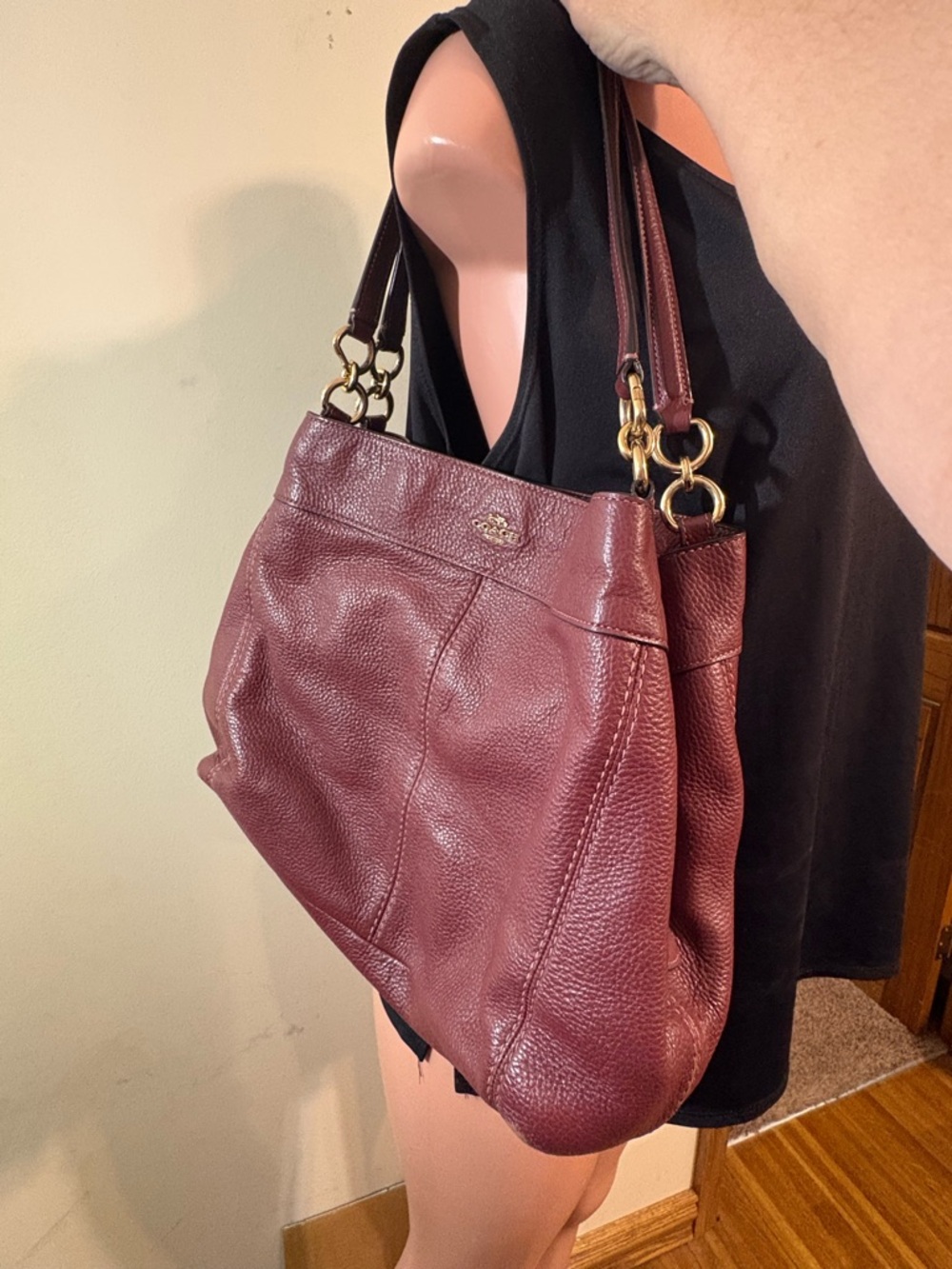 Coach Lexy Pebbled Leather Shoulder Bag Wine oxblood color women’s purse tote - Picture 2 of 13